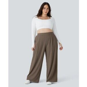 Women's Halara High Rise Flex Microwaffle Wide Leg Stretch Pants Brown 1X NWT